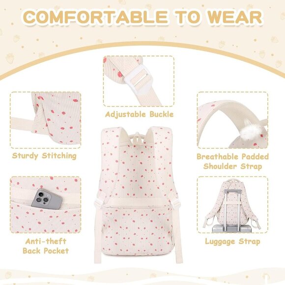 〽️ Girls Beige Strawberry Students Book Bag Kawaii Ita Backpack main image 7